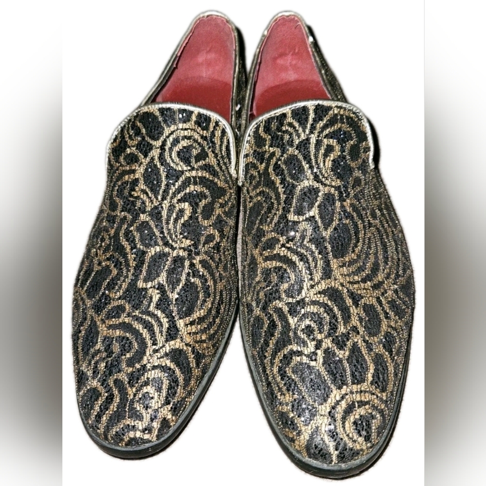 Alberto Fellini Sparko Gold/Black Brocade Loafers - Size 10 - EXCELLENT - Picture 2 of 6